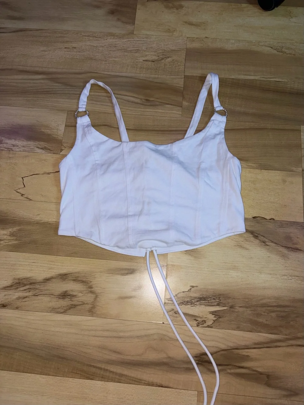 Derek Heart White Cropped Camisole with Adjustable Rings